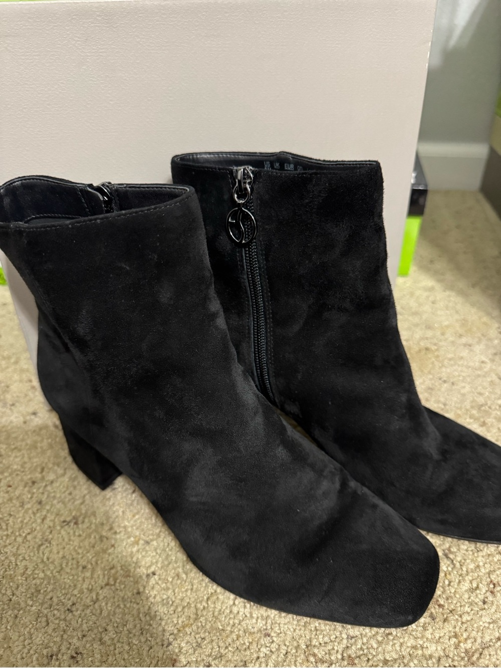 Franco Sarto Black Suede Ankle Booties with Side Zip